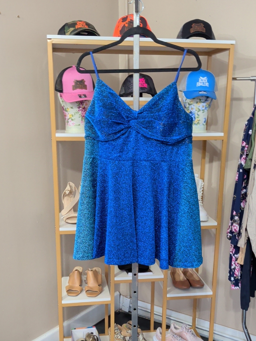 Blue Sparkle Spaghetti-Strap Party Dress for Girls
